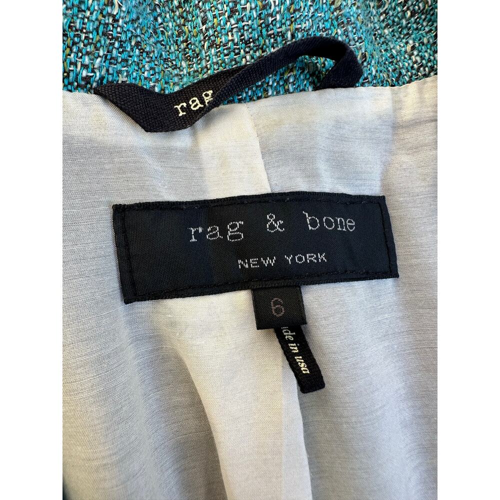Rag & Bone Tweed Blazer Jacket Size 6 Teal Blue Cotton Linen Silk Blend USA - Picture 2 of 7